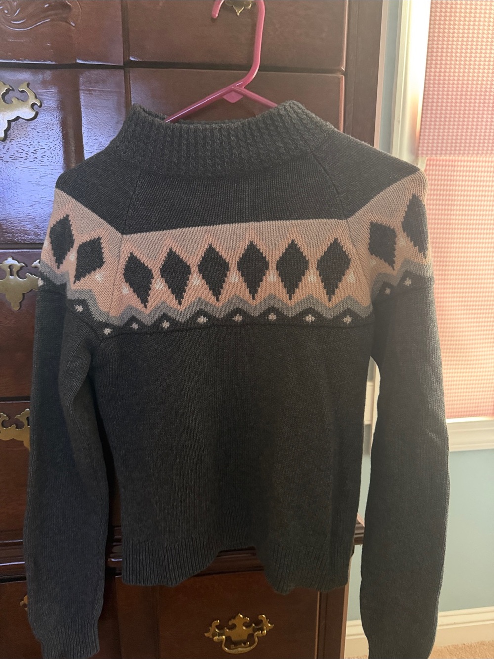 Barbour Charcoal and Pink Fair Isle Knit Sweater